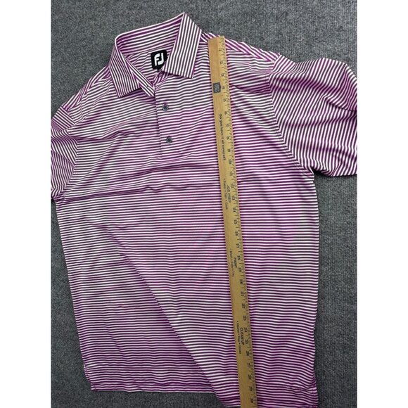 FootJoy Polo Shirt Men's Large Purple White Stripe Short Sleeve Button Collared - Picture 4 of 6